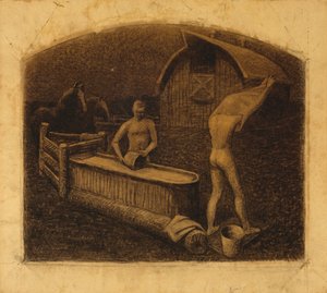 Sobotní noční koupel, 1937 (uhlí na papíře)